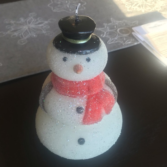 Pottery Barn Glitter Snowman Candle. - Picture 1 of 3